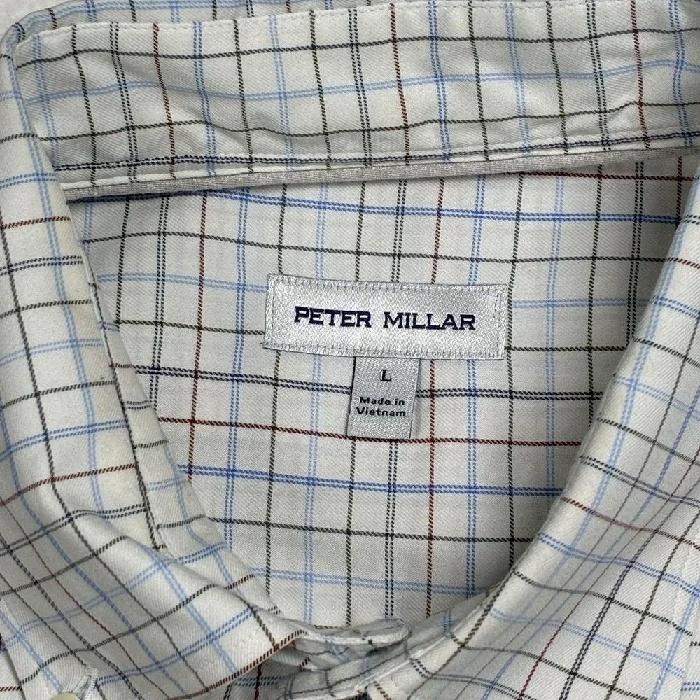 Peter Millar Mens L White Multicolor Check Button Stretch Casual Performance